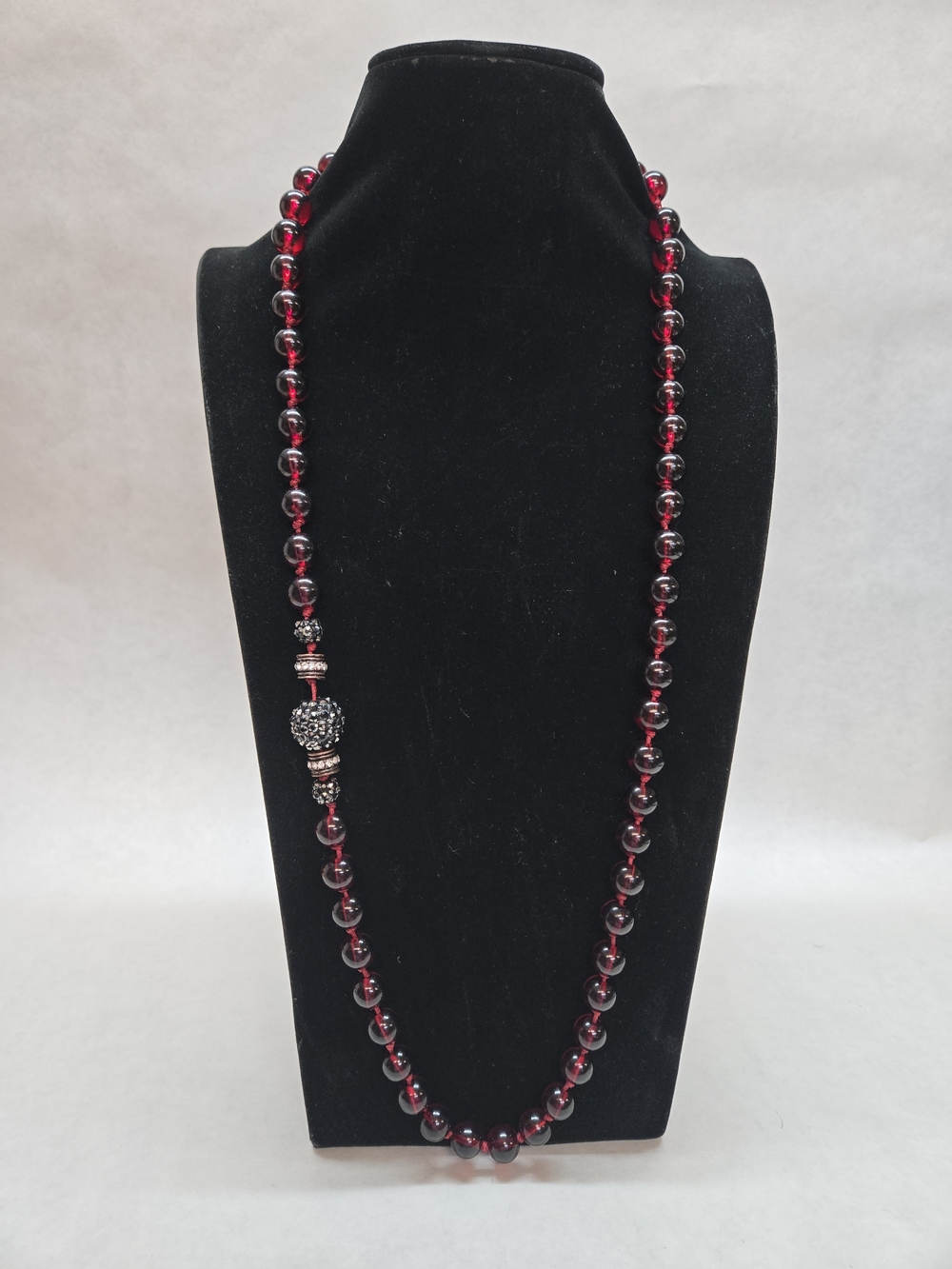 Saachi Long Beaded Statement Necklace - Red Glass & Crystal Accents